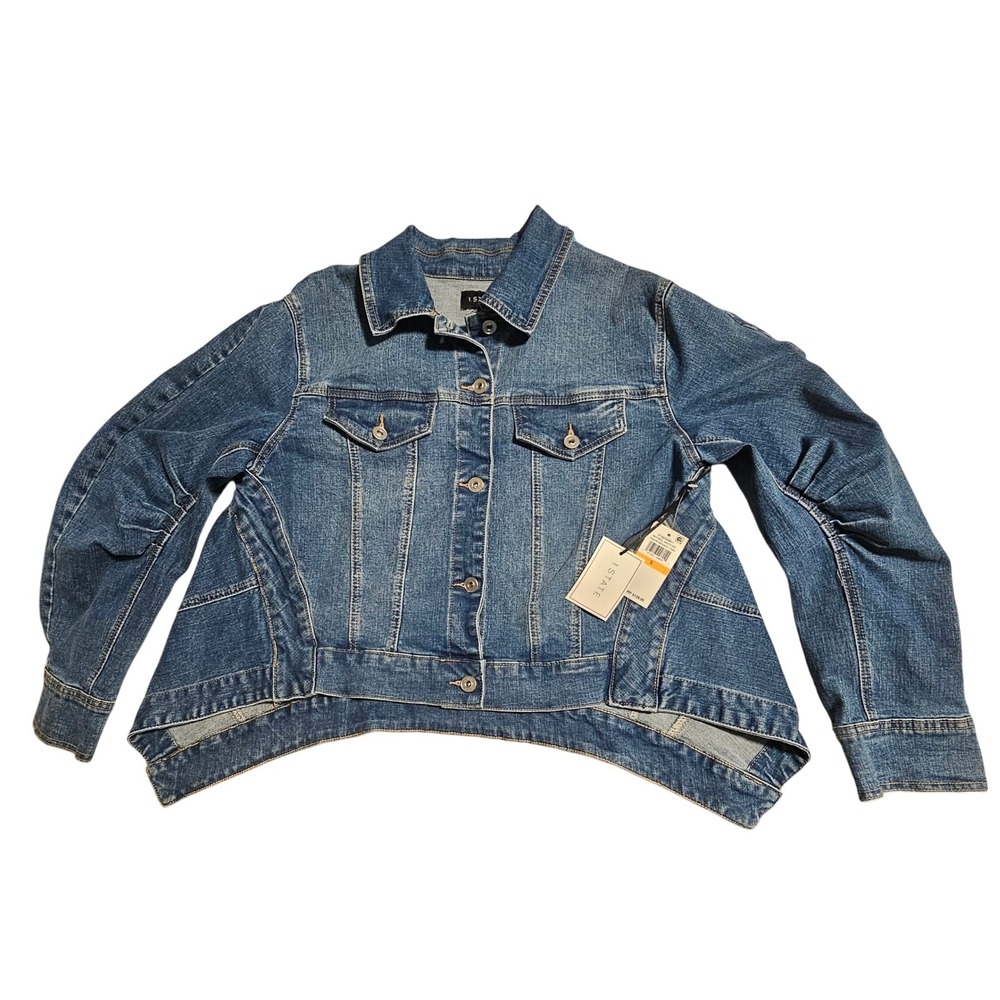 1. STATE S Small Nat Nightlife Denim Jacket Pleated Sleeves Yoked NWT $139 L781